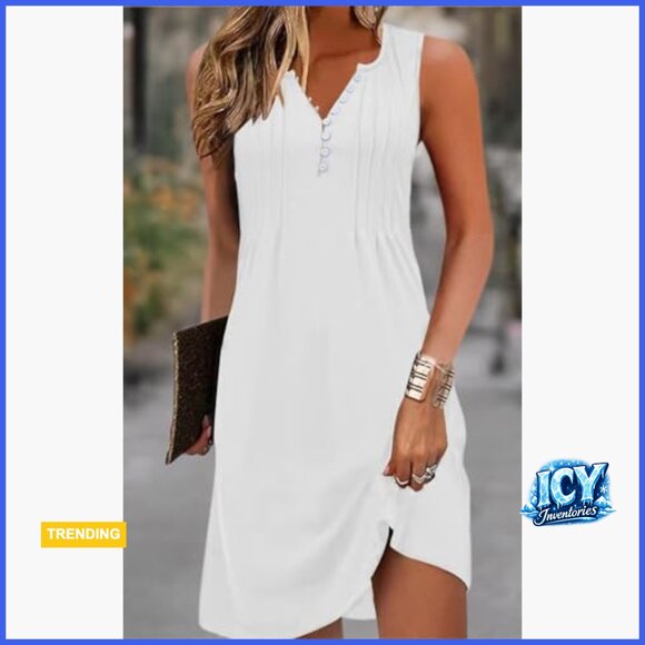 Polyester Rayon Spandex V-Neck Sleeveless Beach Sundress with Pockets - Picture 6 of 7